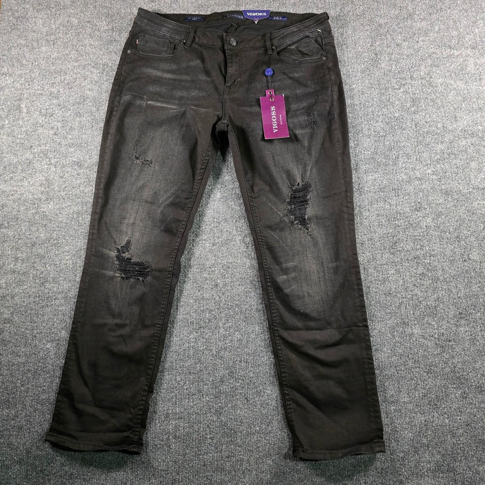 NWT Vigoss The Thompson Tomboy Black Distressed Straight Leg Jeans Size 32